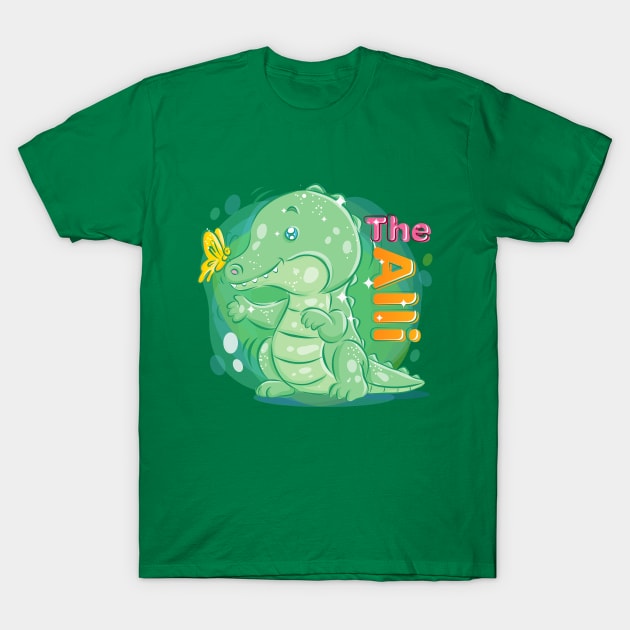 Cute crocodile alligator playing with butterfly kids T-Shirt by samirysf